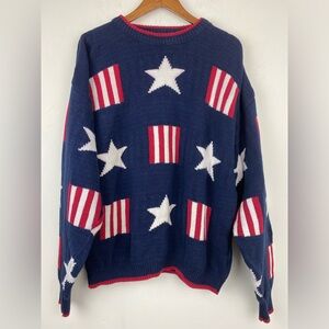 Vintage Cambridge Classics size Large Red White Blue Stars Stripes USA Sweater